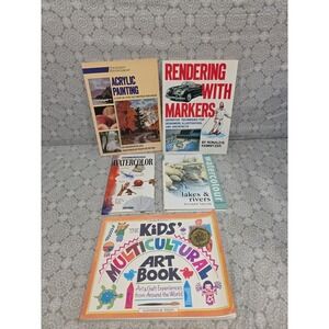 Lot of 5 Art Instruction Books Watercolor Acrylic Painting Marker Rendering Kids